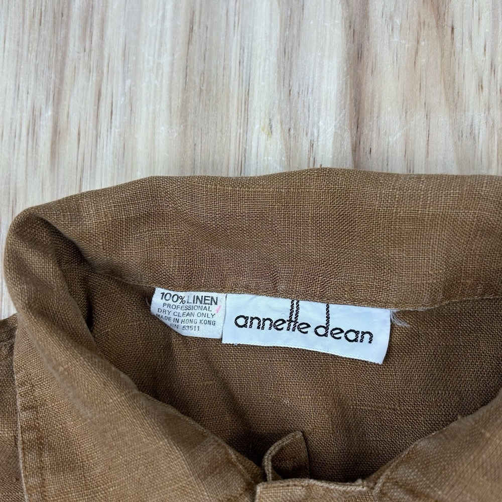 Annette Dean Women 100% Linen Heavyweight Chore Button Shirt Brown RARE Fits L - Picture 2 of 6